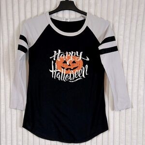 Happy Halloween pumpkin, graphic, long sleeve Raglan style T-shirt, size small